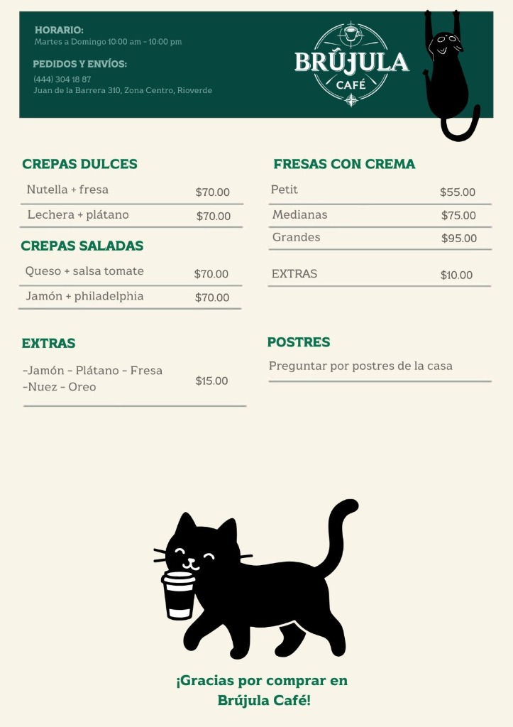 Menú Brújula Café - Crepas Dulces, Saladas y Postres